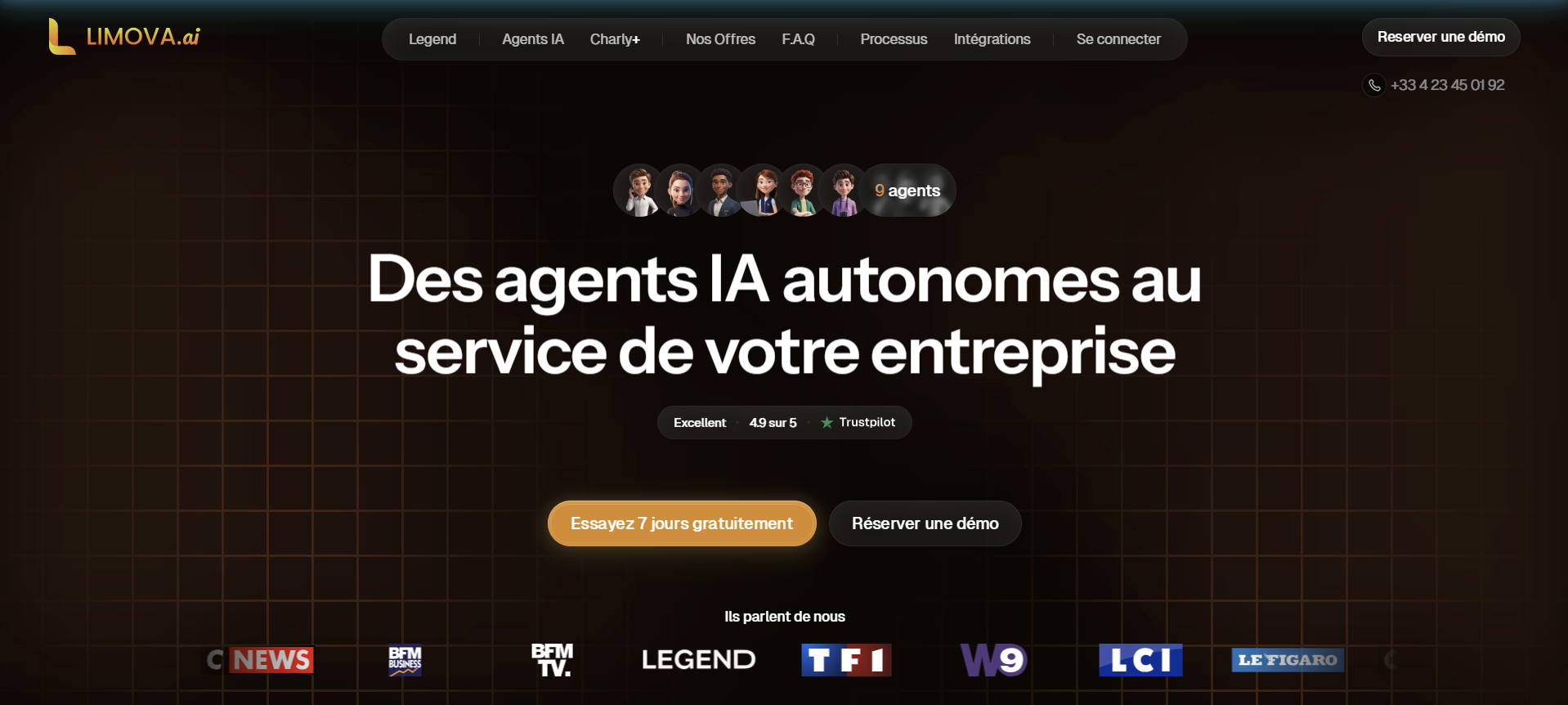 Il banner di Limova, che mostra gli avatar dei nove agenti e un invito all'iscrizione