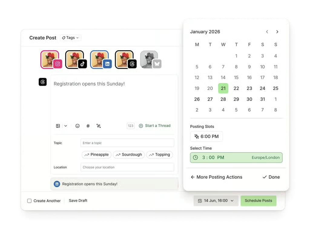 A screenshot of Buffer's native social media post scheduler