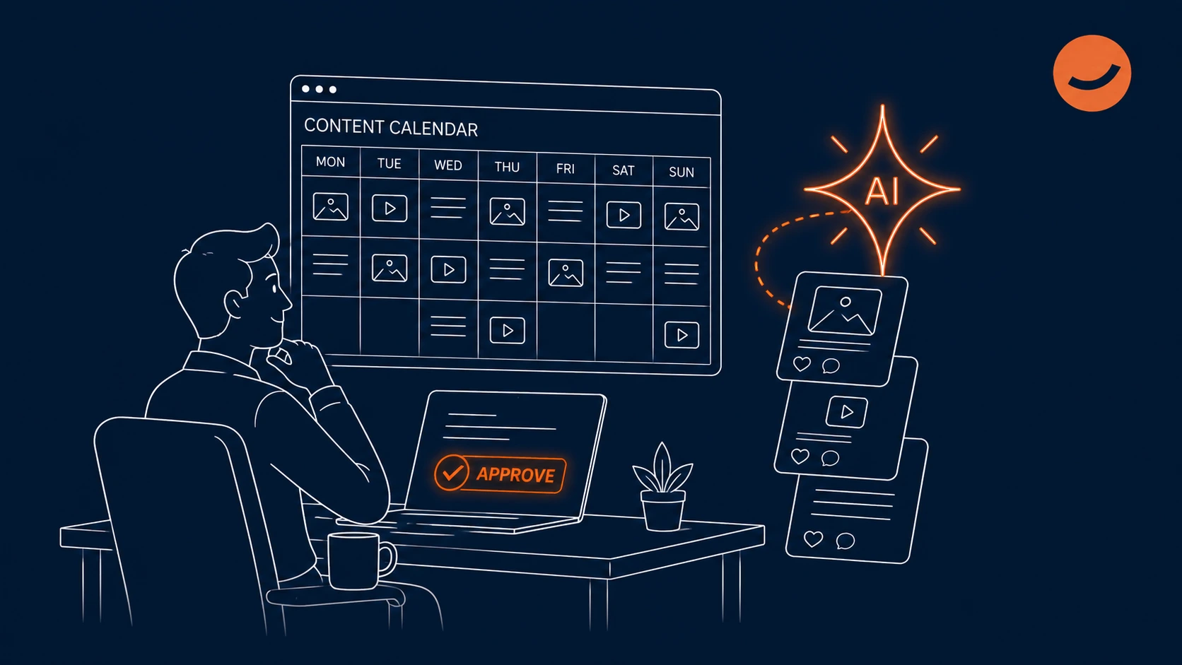 An illustration of a human approving the tasks presented by their AI social media manager