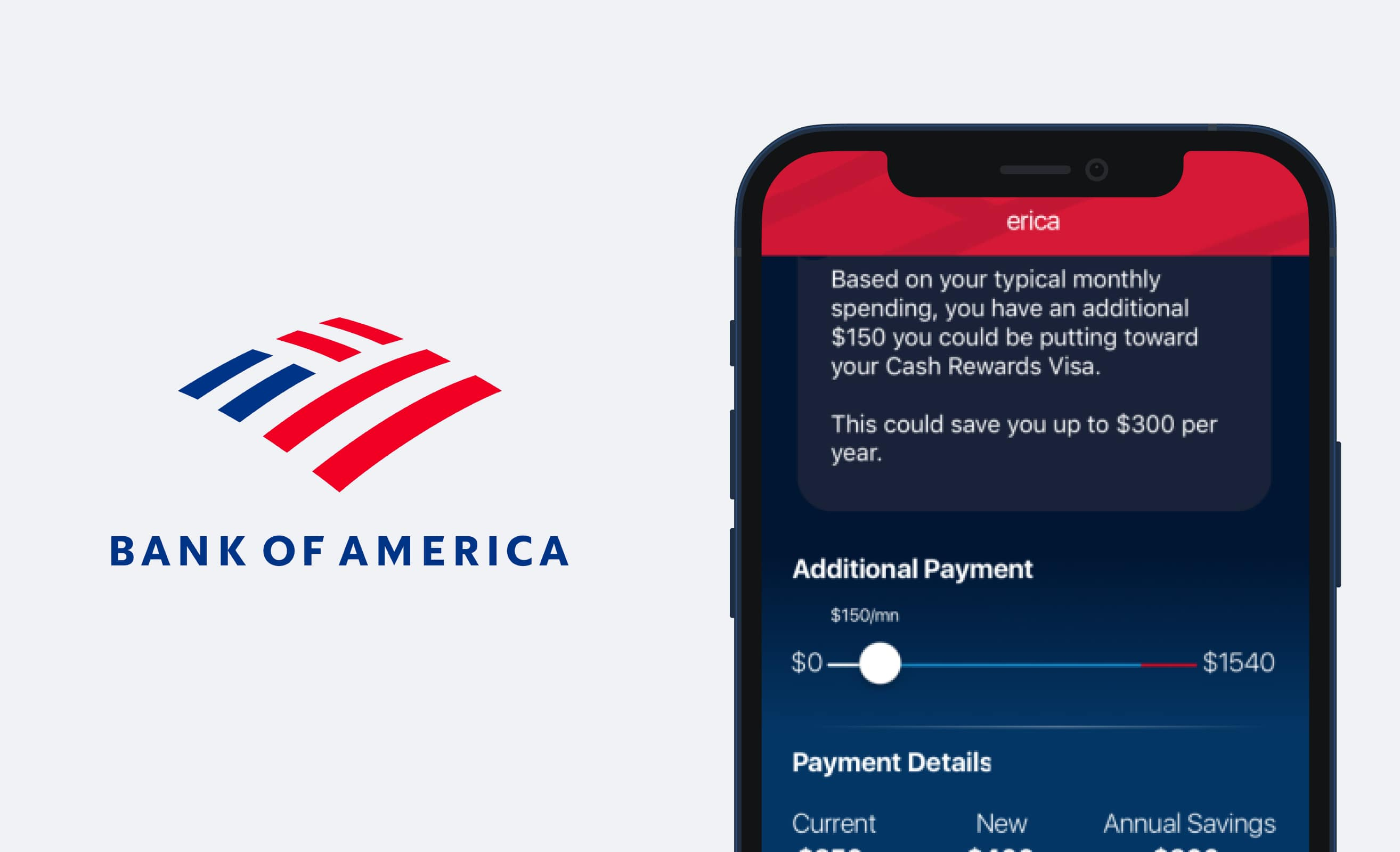 A screenshot of Bank of America's virtual financial assistant, Erica