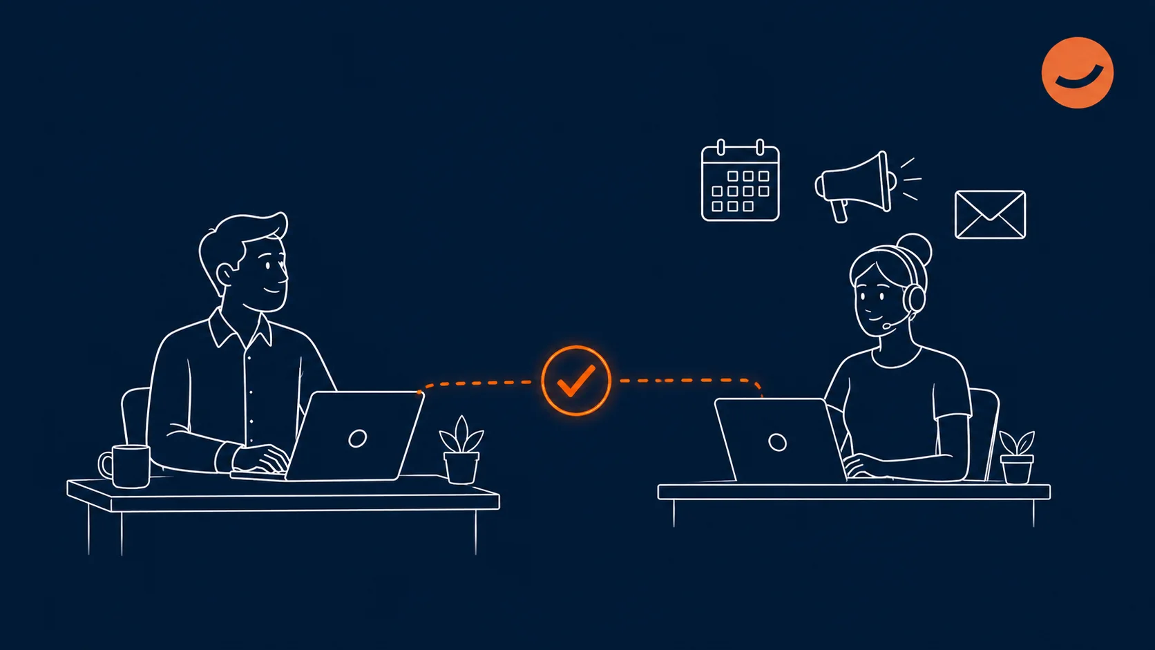 An illustration of a person interacting with their virtual assistant fro marketing, who is handling their calendar, email, and important messages